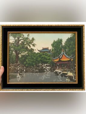 Professionally framed 60s Vintage silk tapestry from china 16.5x13.5 inches